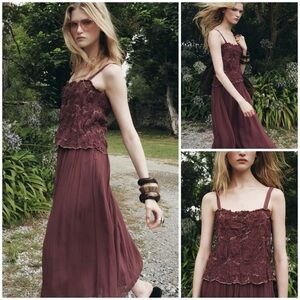 ZARA ~ Embroidered Textured Ruffle Wrinkle Effect Midi Dres